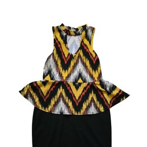 Urban Rose Ladies Yellow,‎ Red, White and Black Chevron Peplum Dress Sz M